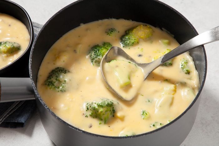 3/4th shot of broccoli cheddar soup