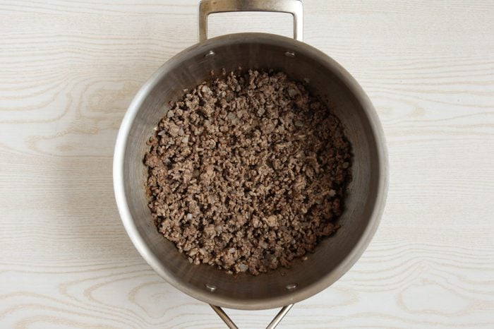 Browning ground beef and onions