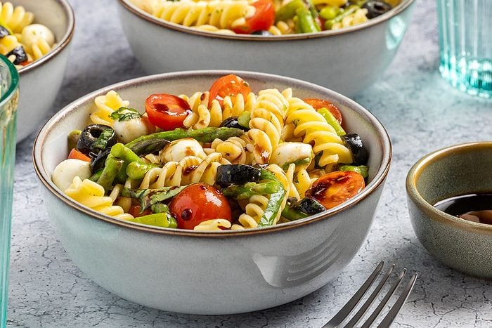 Taste of Home Gluten Free Pasta Salad recipe photo of the finished recipe served into bowls.