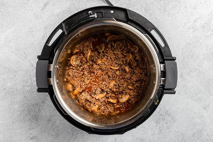 Taste of Home Instant Pot Beef Stroganoff recipe photo of the ingredients after being pressure cooked.