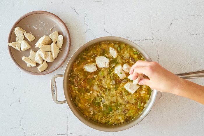 Add the dumplings to the pot for Easy Chicken and Dumplings