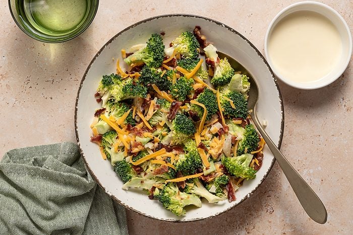 Closeup Of Plate With Broccoli Salad With Bacon