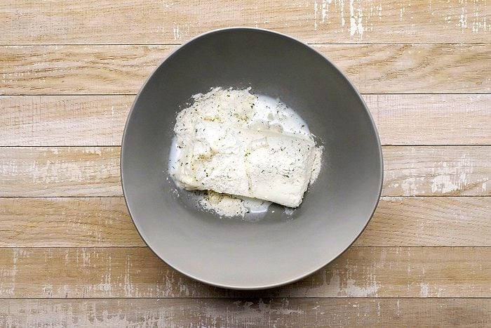 Cream cheese, ranch and milk mixed together in a large bowl.