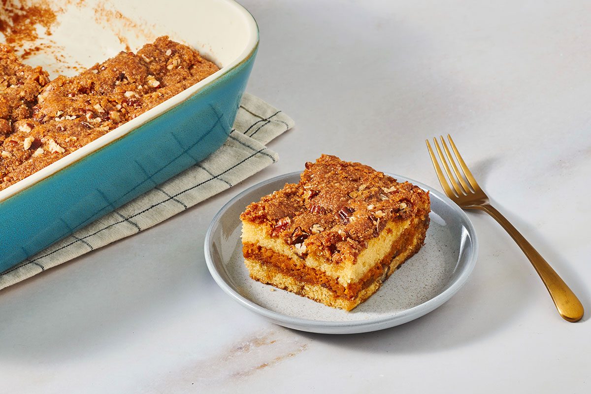 A single serving pumpkin coffee cake