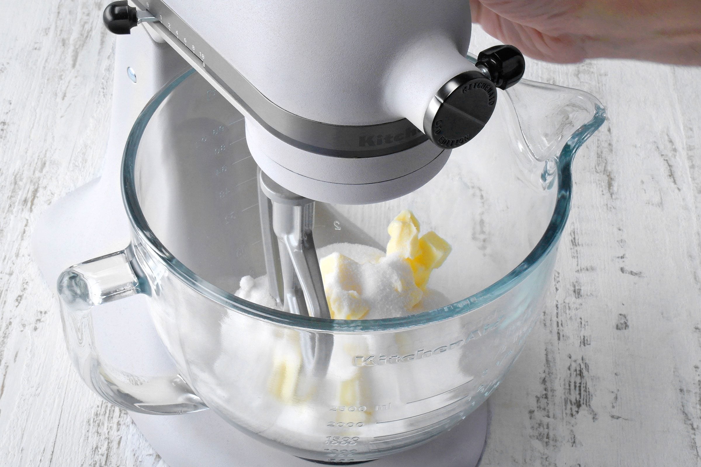 Creamed together the butter and sugar on medium speed
