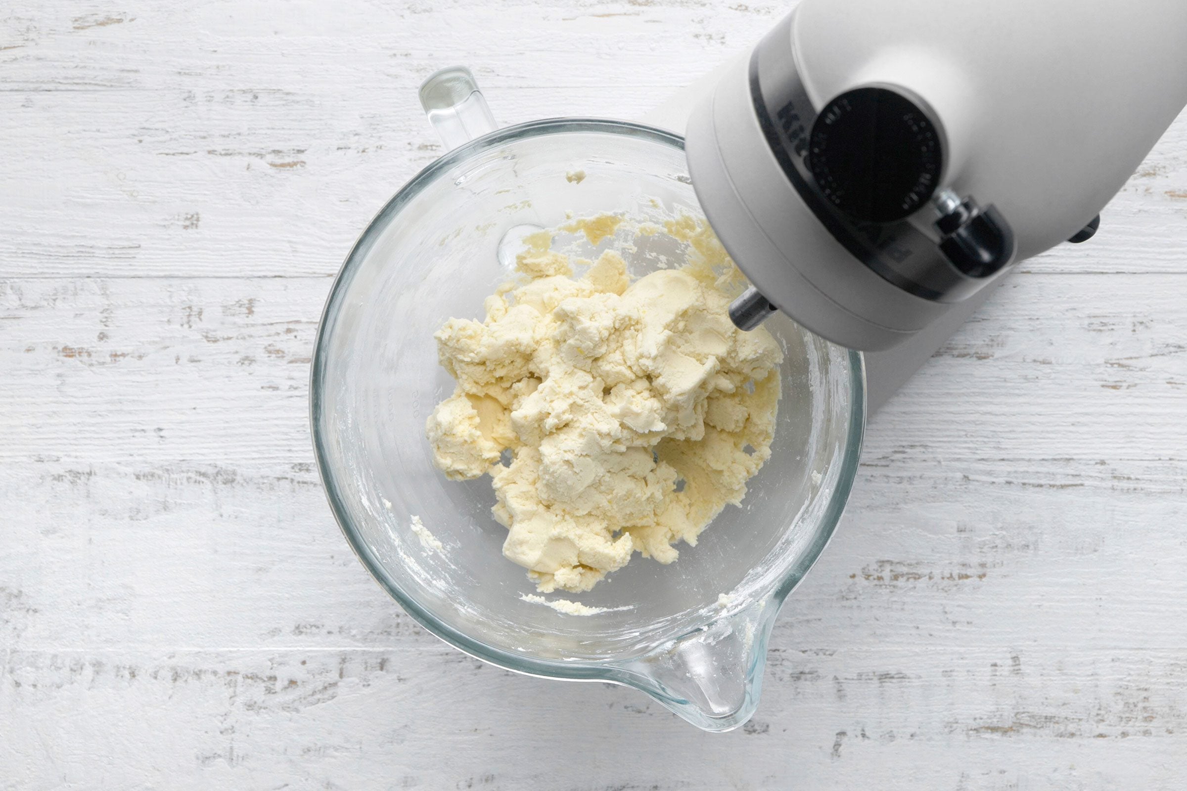 Cookie dough ball by adding flour mixture and mixing on low speed