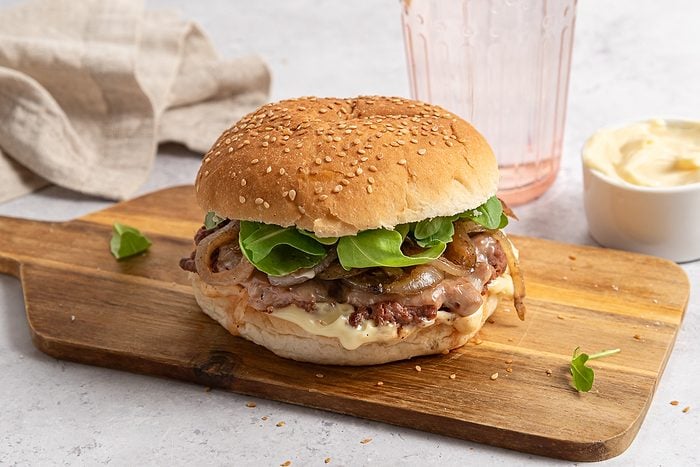 Bison Burger With Arugula, Onion And Mayo