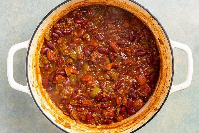 Taste of Home Chili with Cocoa Powder photo of all the ingredients simmered and ready to serve.