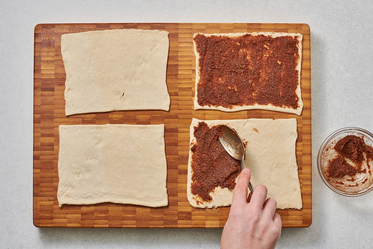 Filling spread on 2 dough rectangles