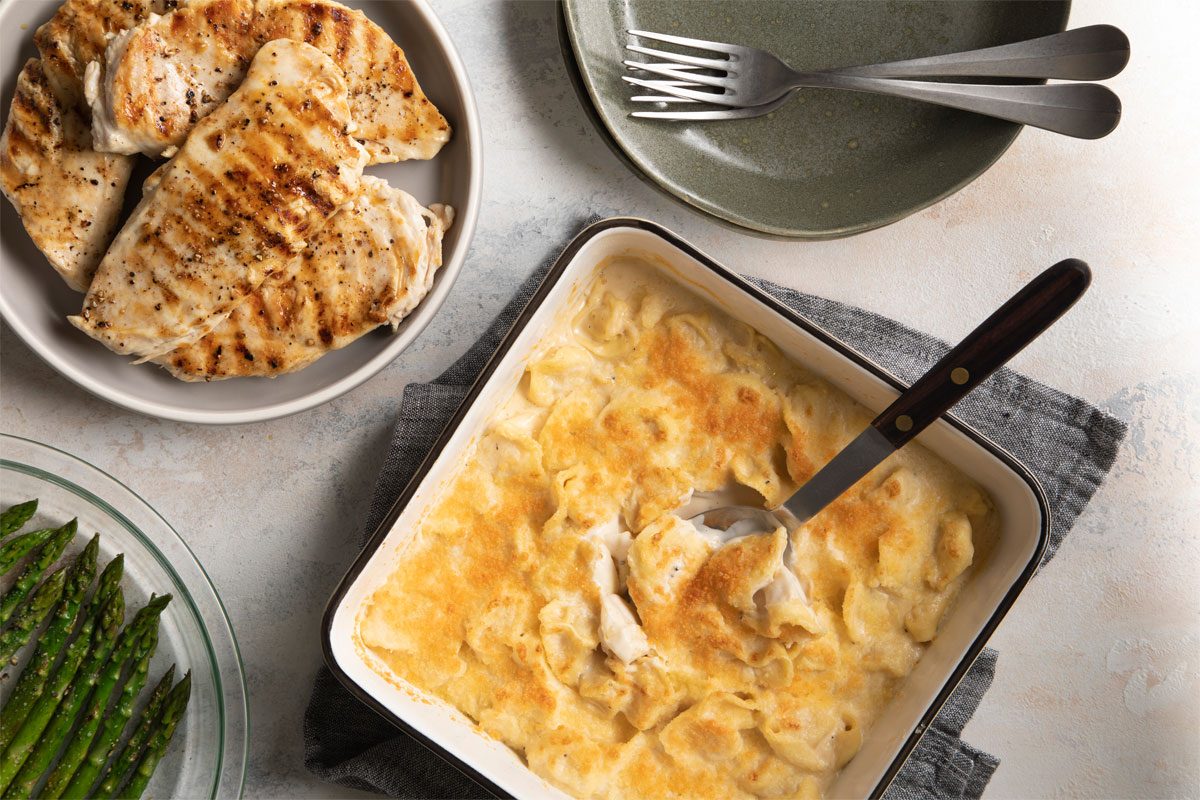 Copycat Olive Garden Chicken Tortelloni Alfredo ready to be served