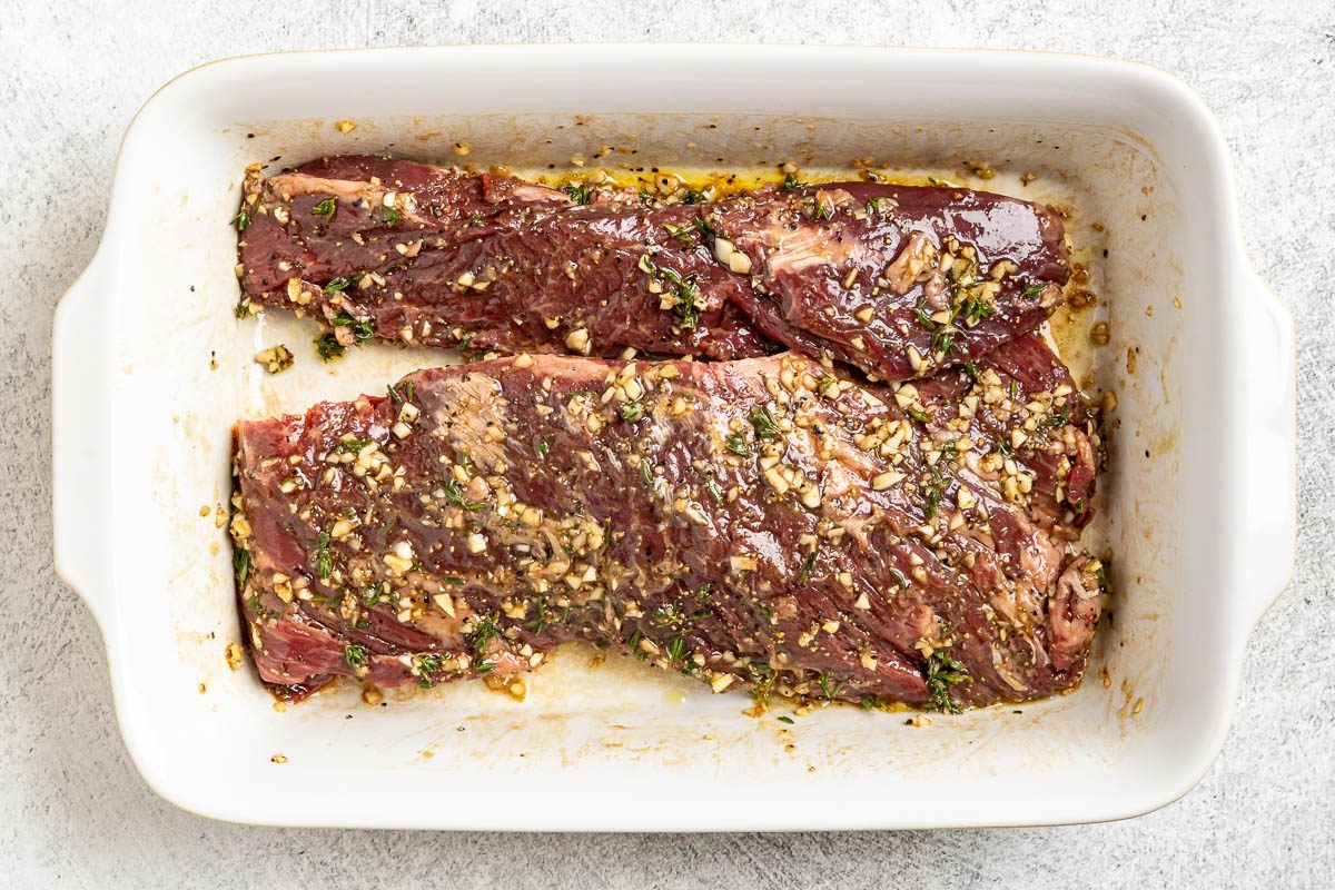 steak marinating.