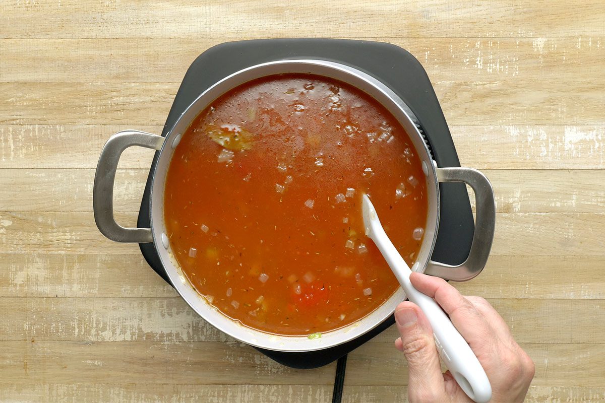 stirring in lentils