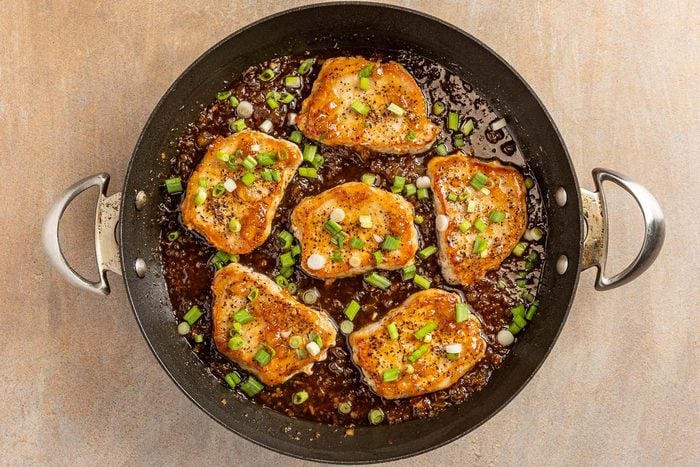 pork and sauce in a skillet