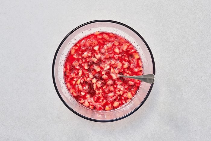 Crushed pineapple and cranberry sauce stirred in