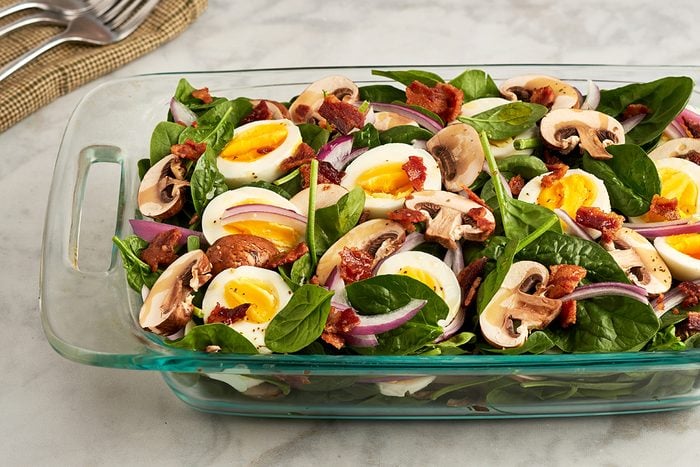 Traditional spinach salad with mushrooms by Taste of Home.