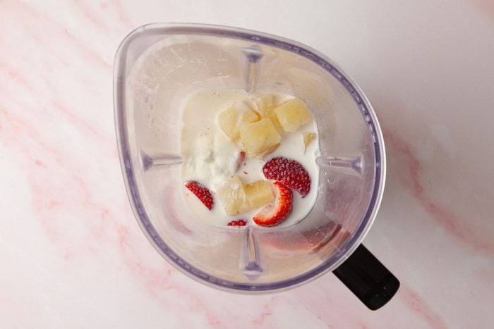 Process shot of Taste of Home Strawberry Pineapple Smoothies