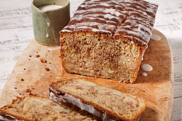 High angle shot of apple fritter bread.