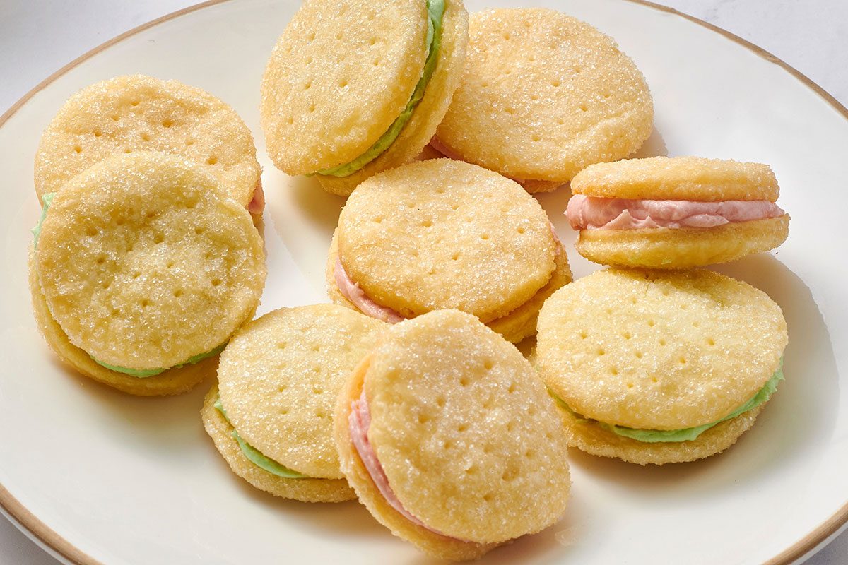 Cream wafers arranged on a serving plate