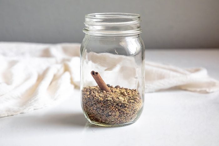 Beauty shot for Taste of Home Pickling Spice with all ingredients in a mason jar.