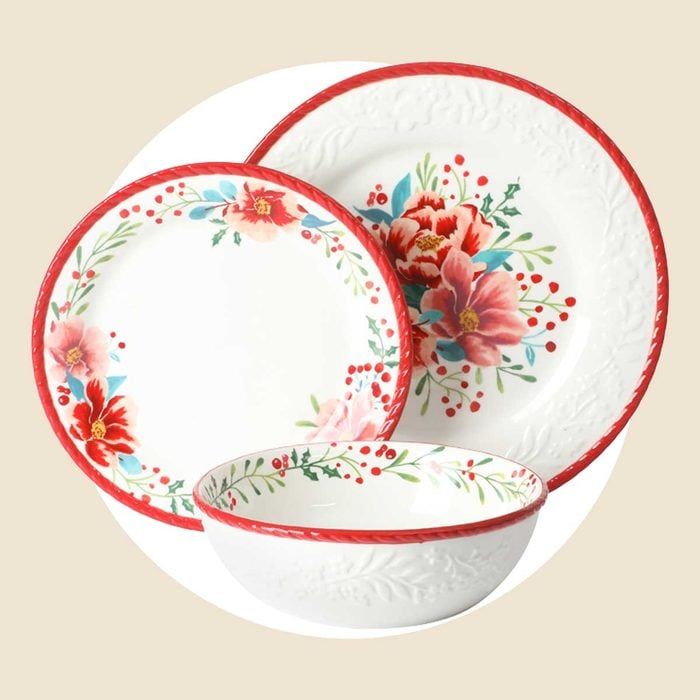 Pioneer Woman Merry Meadow Red 12 Piece Stoneware Dinnerware Set