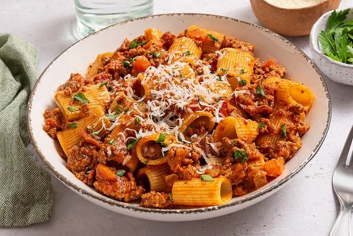 Pasta With Ragu Sauce Inside Plate