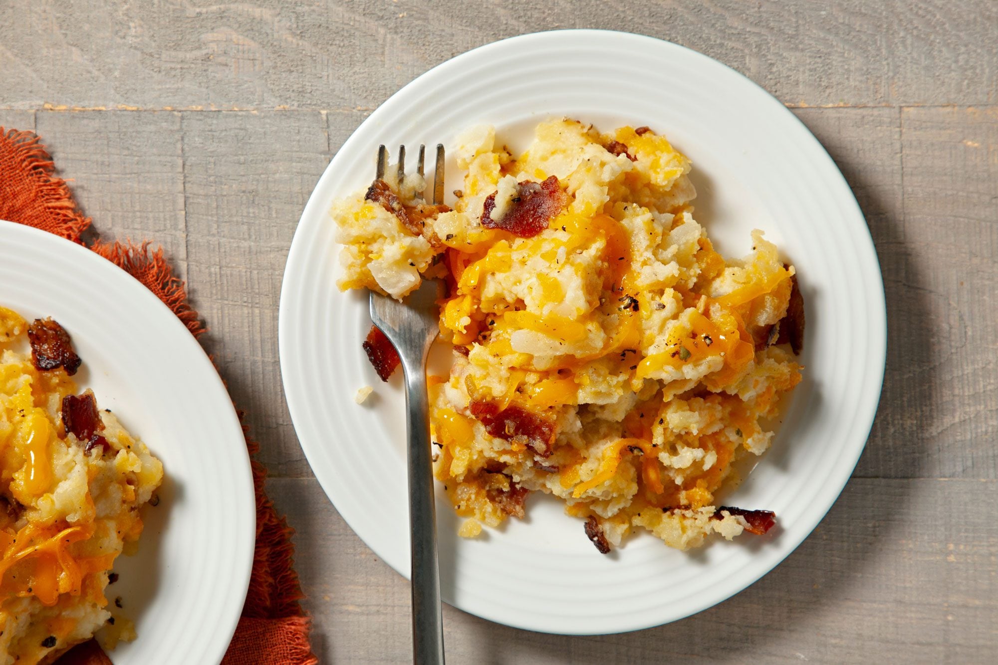 wide shot of double baked mashed potatoes
