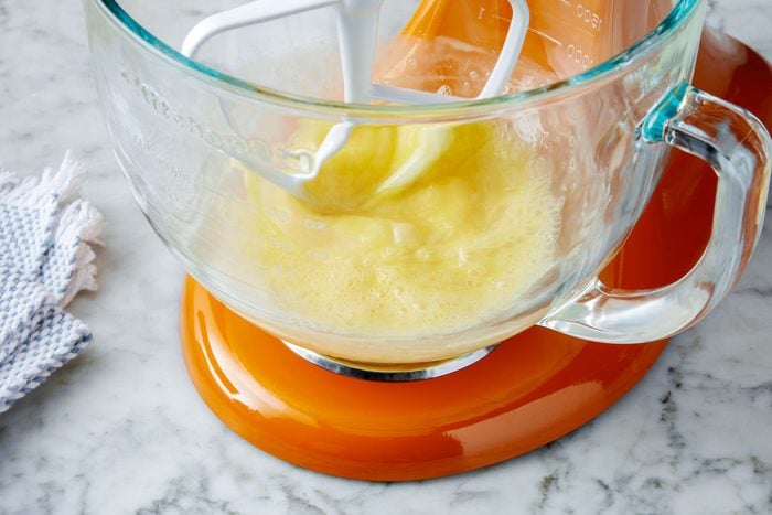 In a large bowl, beat eggs on high speed 3 minutes