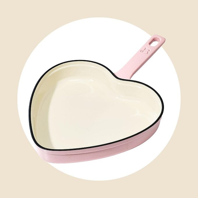 Beautiful 10” Enameled Cast Iron Heart Skillet, Pink Champagne By Drew Barrymore
