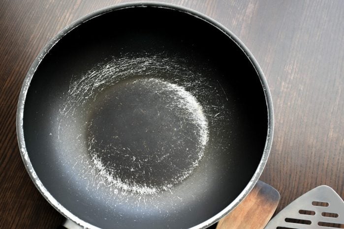 Old scratched non-stick saucepan.