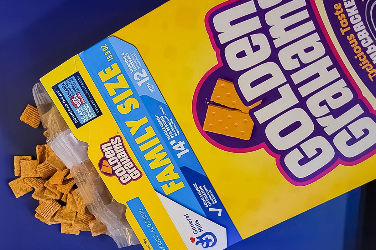 Box of Golden Grahams cereal titled