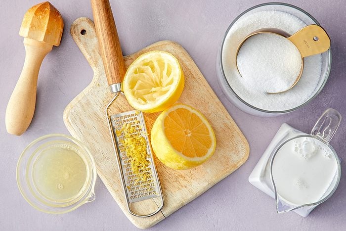 half and half, lemon zest, sugar and lemon juice