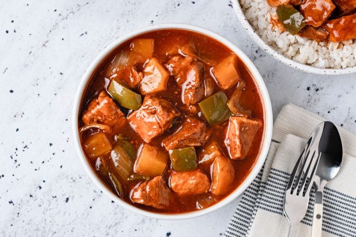 Slow Cooker Sweet And Sour Pork in a bowl