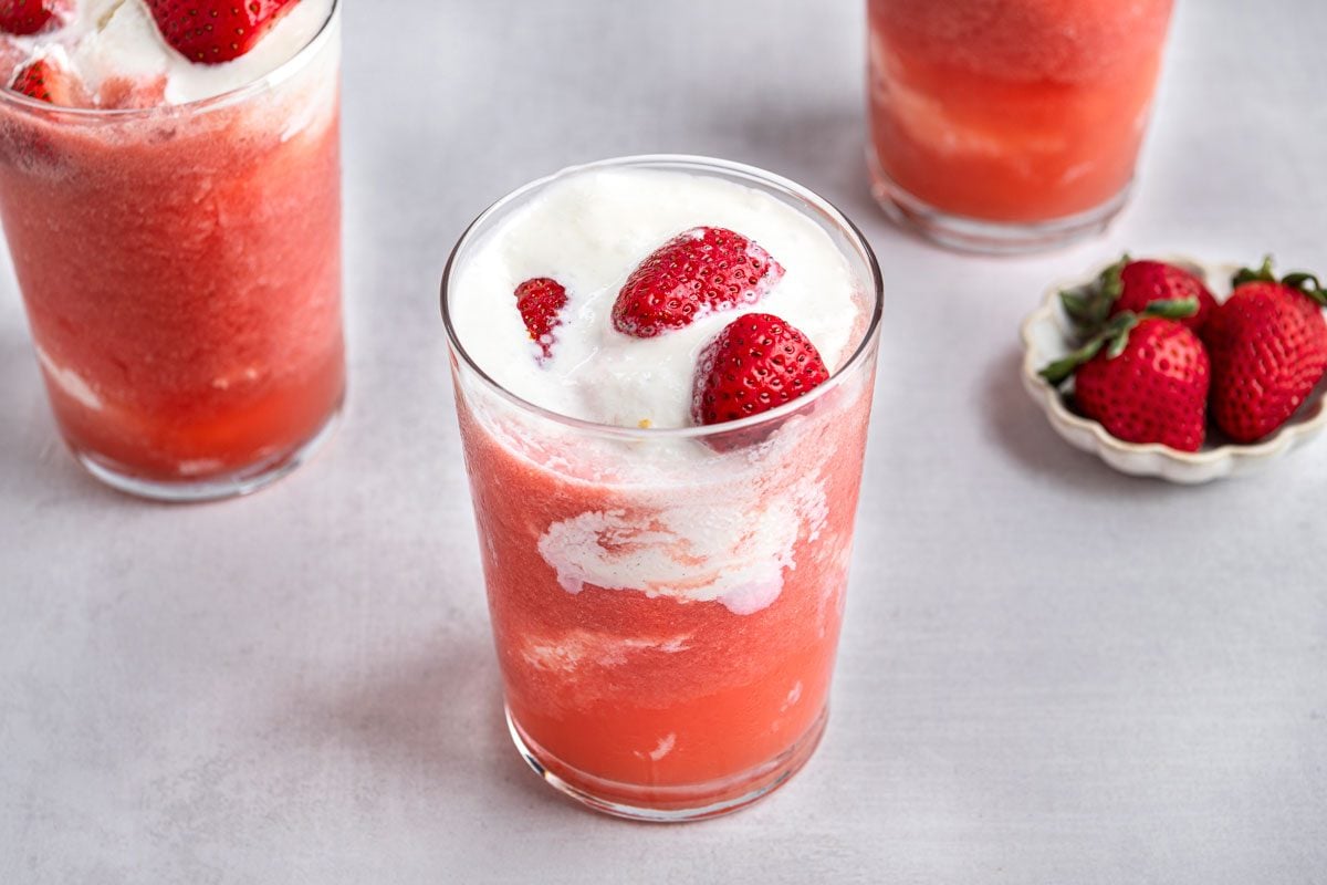 Strawberry floats is ready and served in Glasses