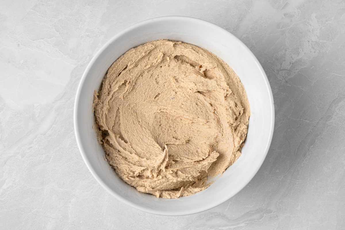 vegan butter, sugars, egg replacer and water mixed in a bowl