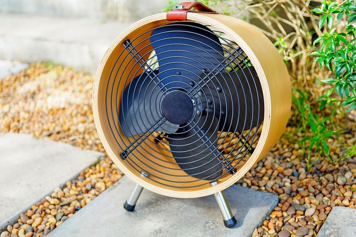 Small fan install for working outdoors in garden during Summer and hot weather