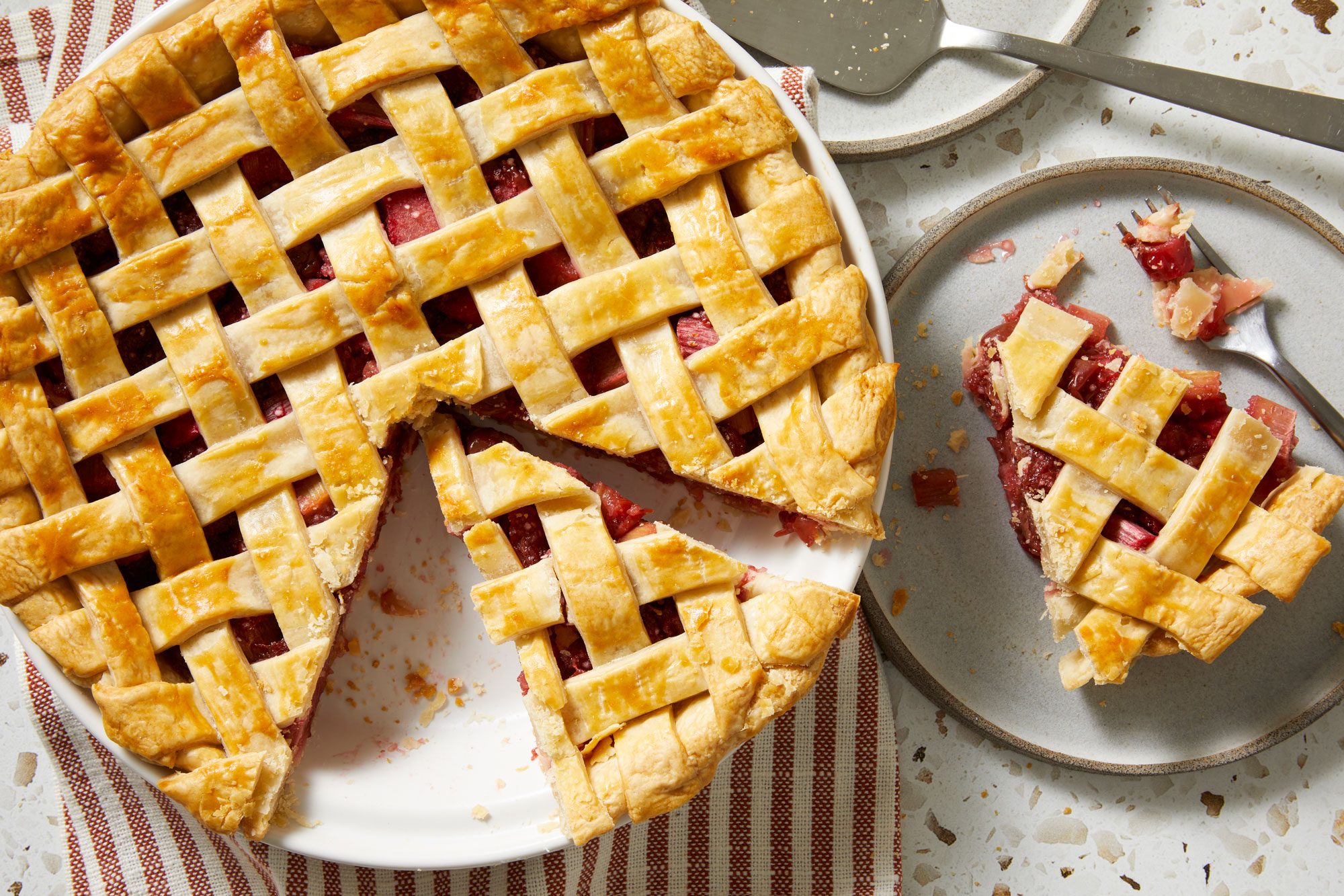 Overhead shot of Rhubarb Cherry Pie
