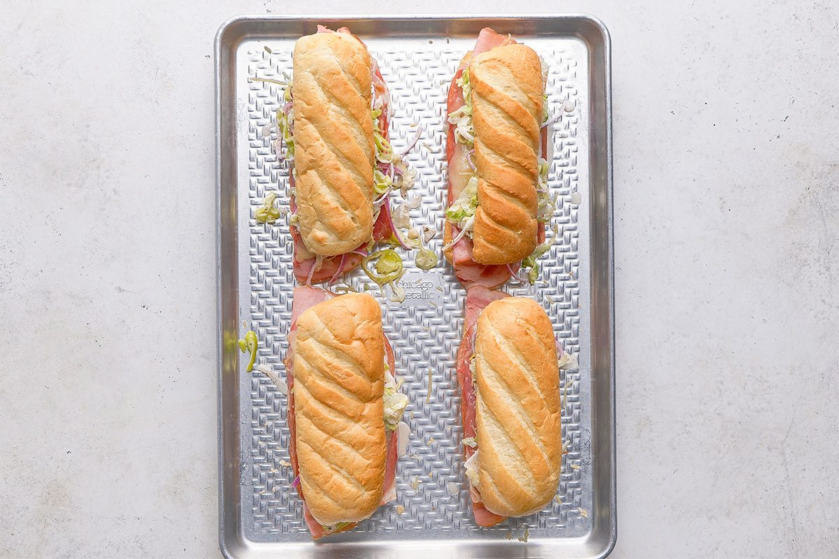 Grinder Sandwich on a tray ready to serve top shot