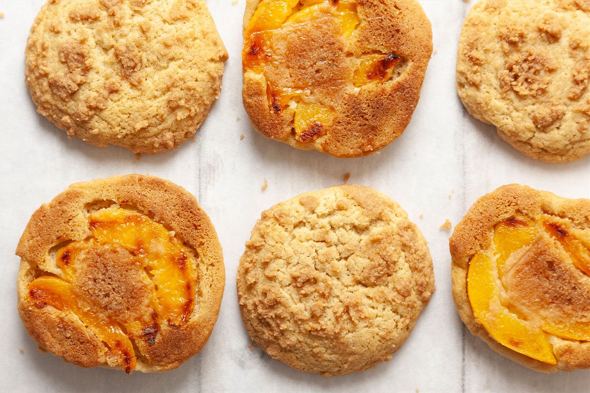 Peach Upside Down Cookies on a table, ready to eat