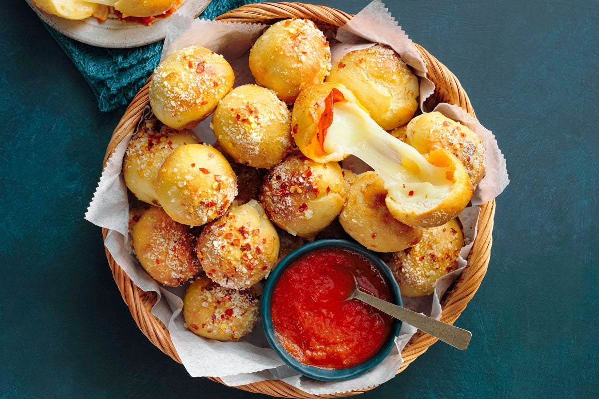 Overhead shot of Air Fryer Pizza Puffs