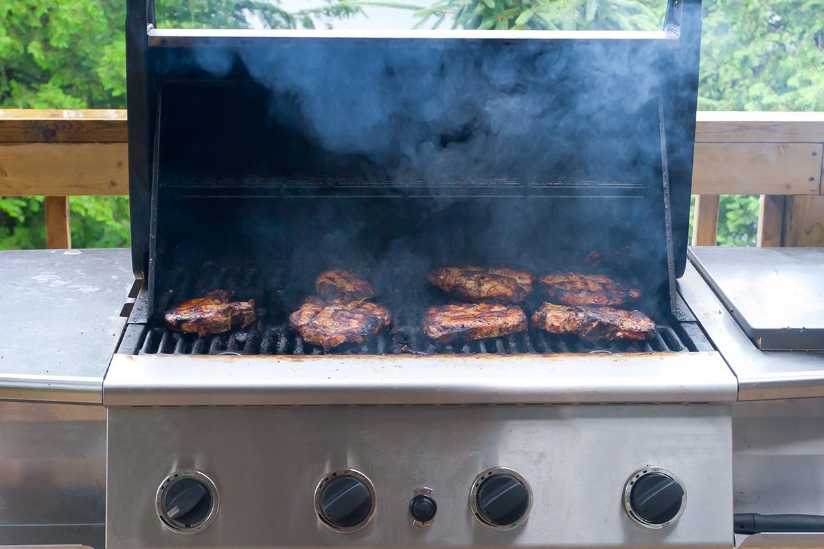 steaks on gas grill