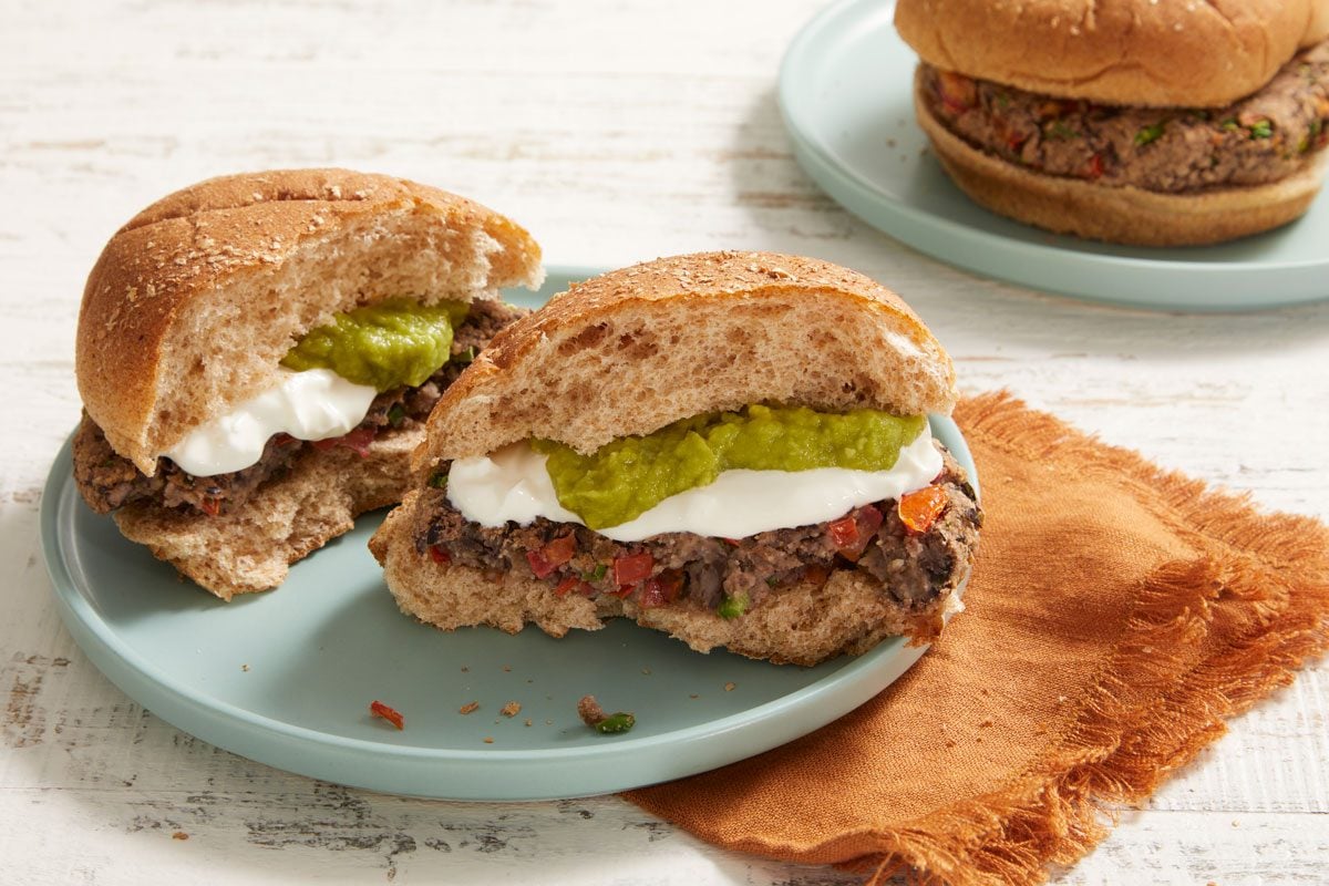 3/4 shot of Air-Fryer Salsa Black Bean Burgers