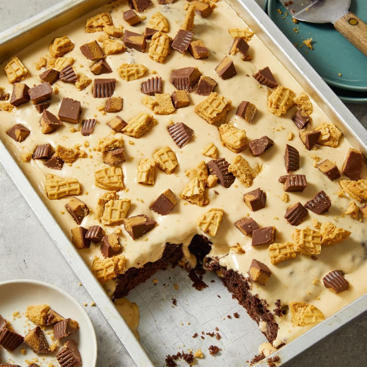 Chocolate Peanut Butter Poke Cake