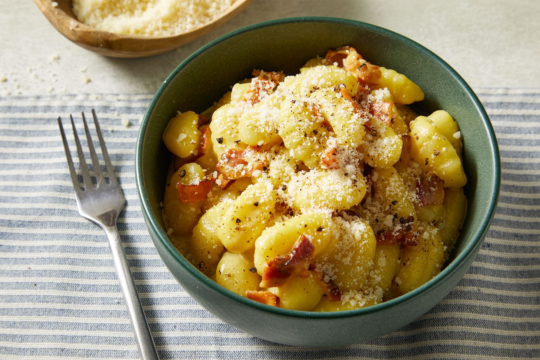 Gnocchi Carbonara in a bowl