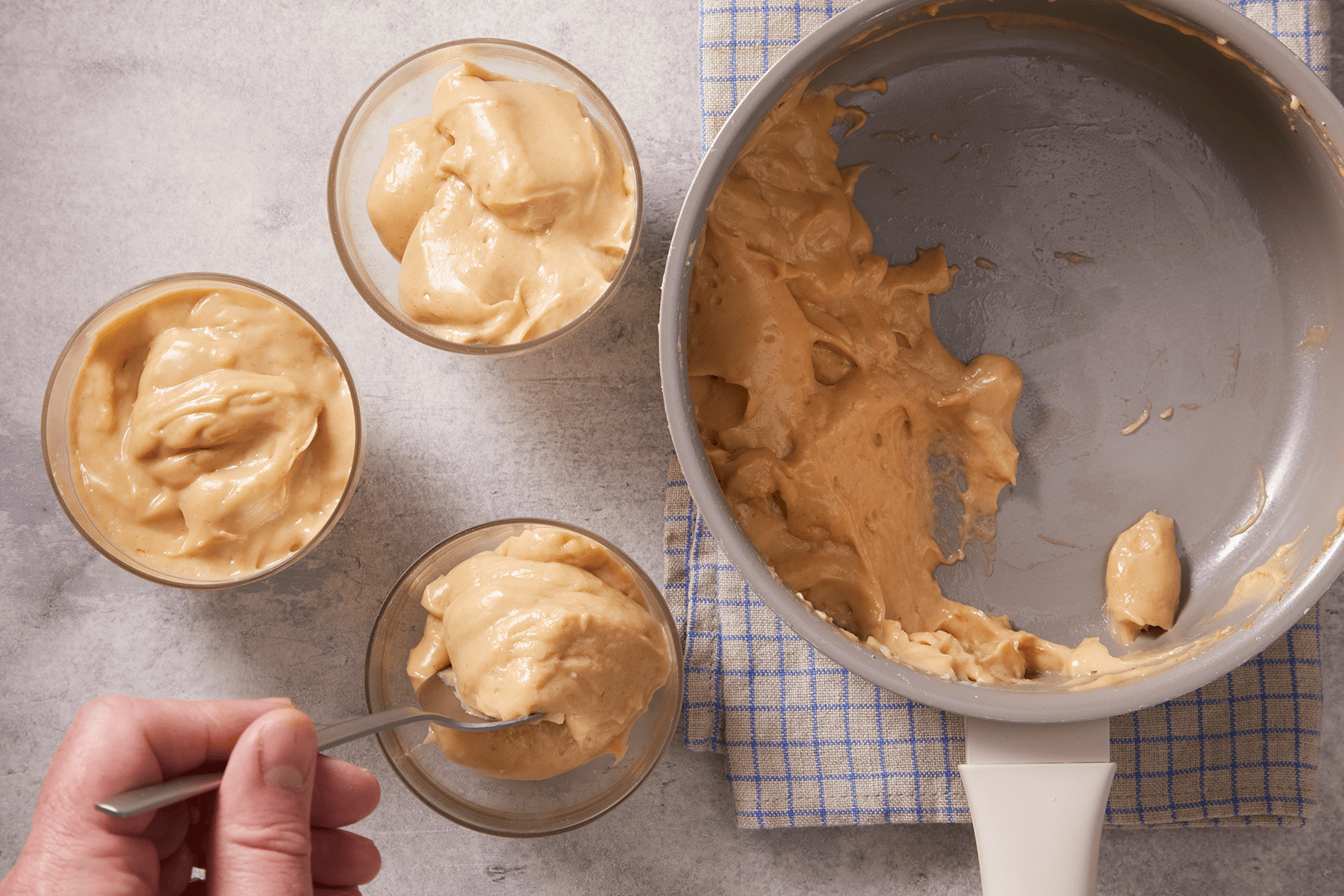 Adding pudding to dishes 