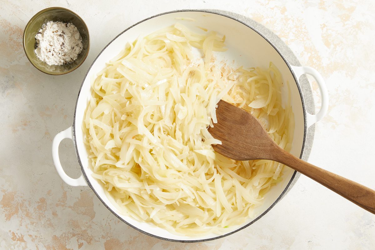 sautéed onions with butter in a skillet