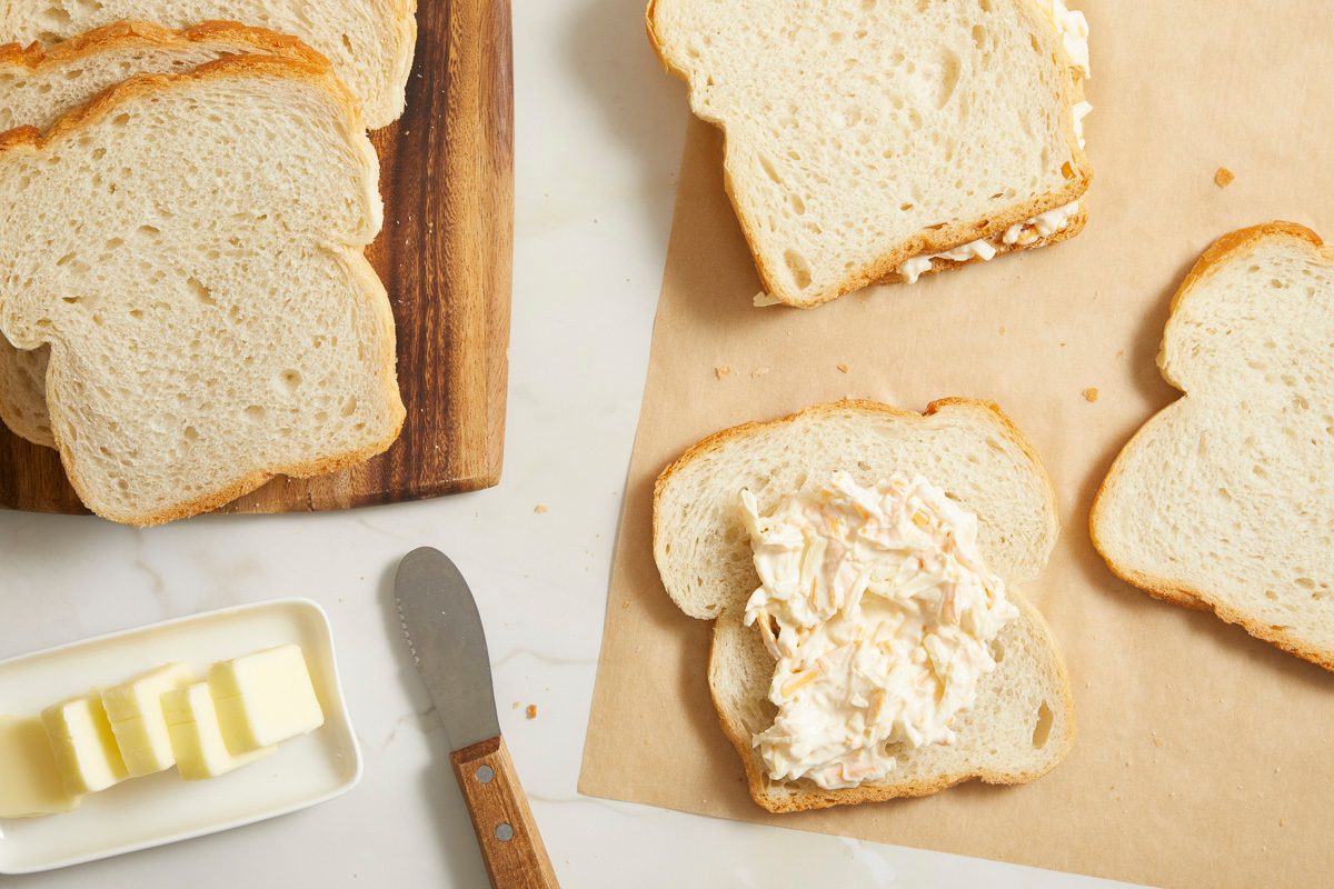 cheese mixture spread on slices of bread
