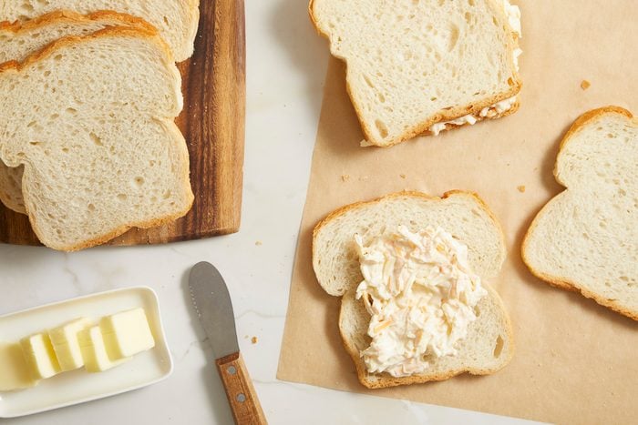 cheese mixture spread on slices of bread