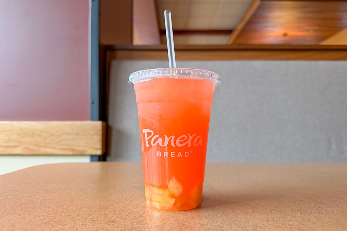 Paner's Passonfruit paradise drink on a table, ready to drink
