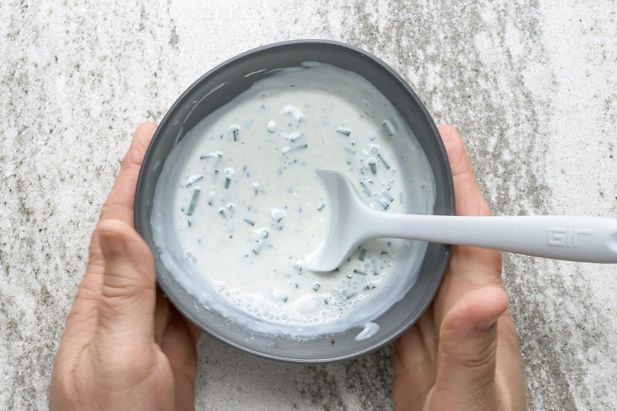 dressing ingredients mixed together in a bowl
