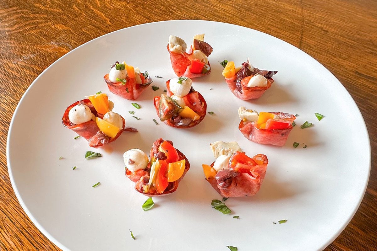 Salami Cups served in a plate, ready to eat
